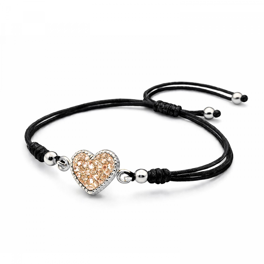 Armband Corazon – Silberherz mit Light Peach Kristallen, verstellbar