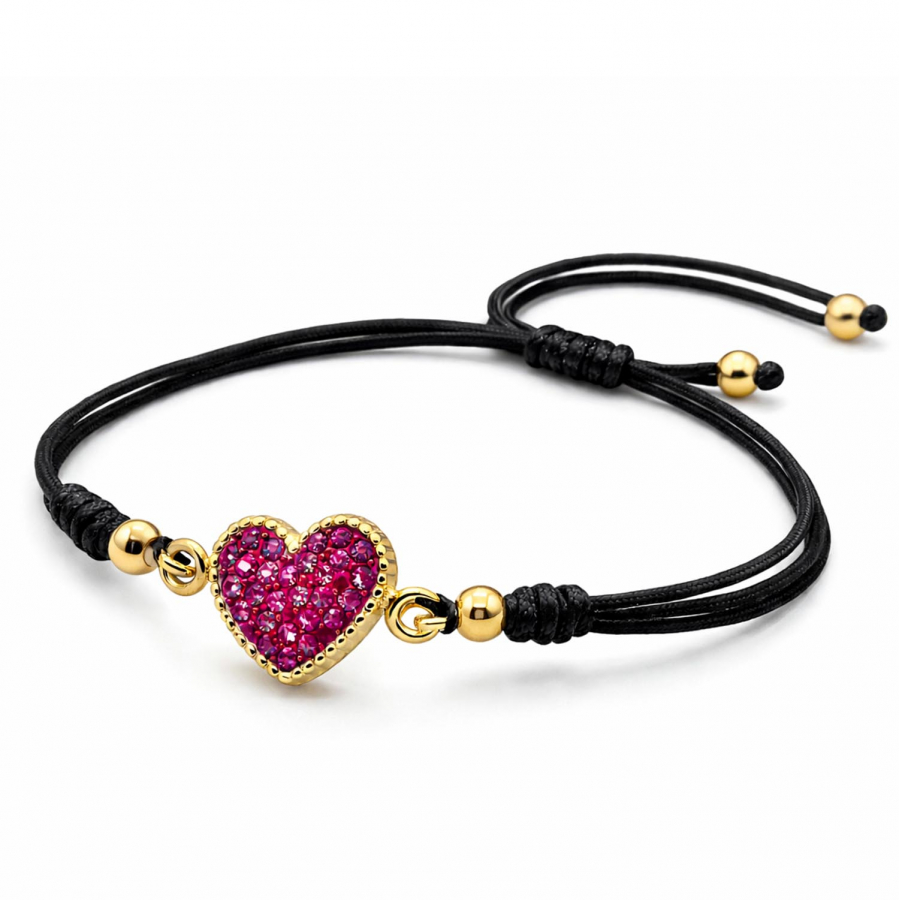 Armband Corazon – Vergoldetes Silberherz mit Preciosa Kristallen Fuchsia
