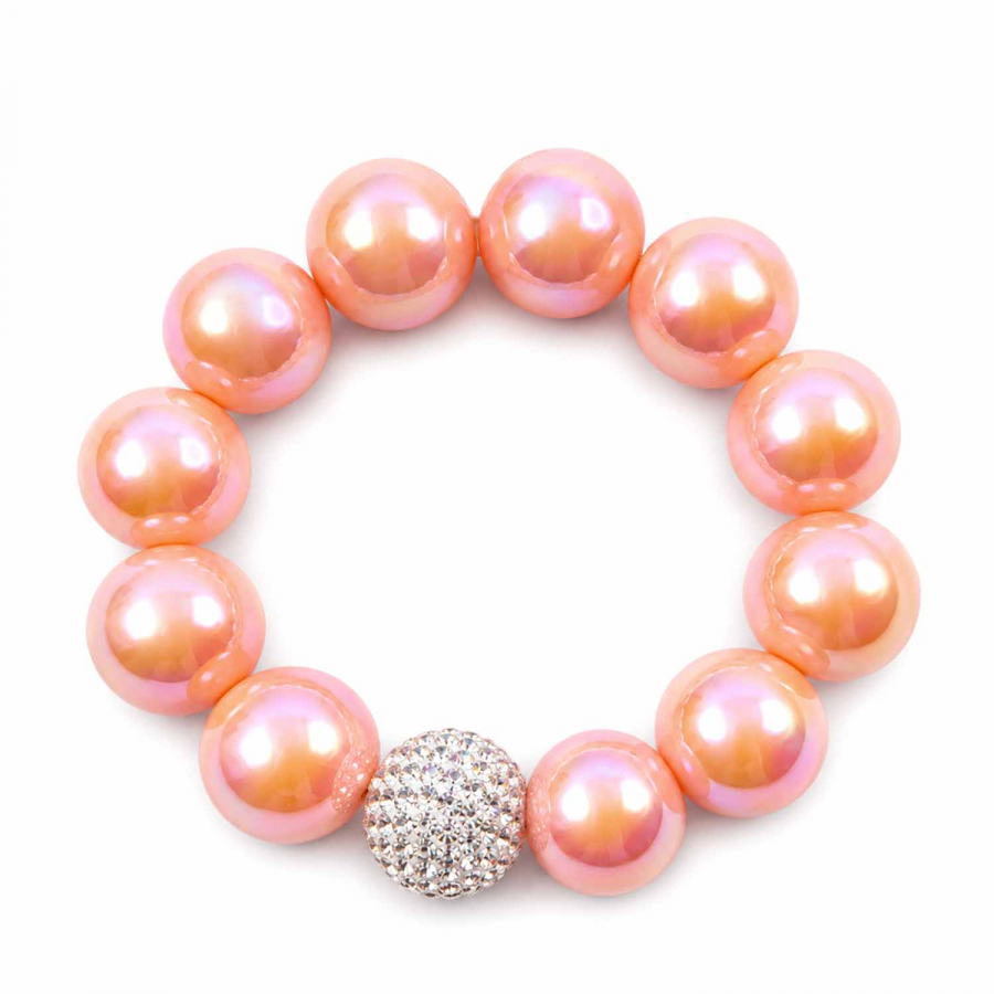 Armband Glam Coral Blush – 16 mm Perlen mit funkelnder Kristallkugel