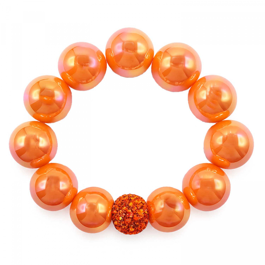 Armband Glam Sunset Orange Pearl – Orange 16 mm Perlen mit Kristallkugel