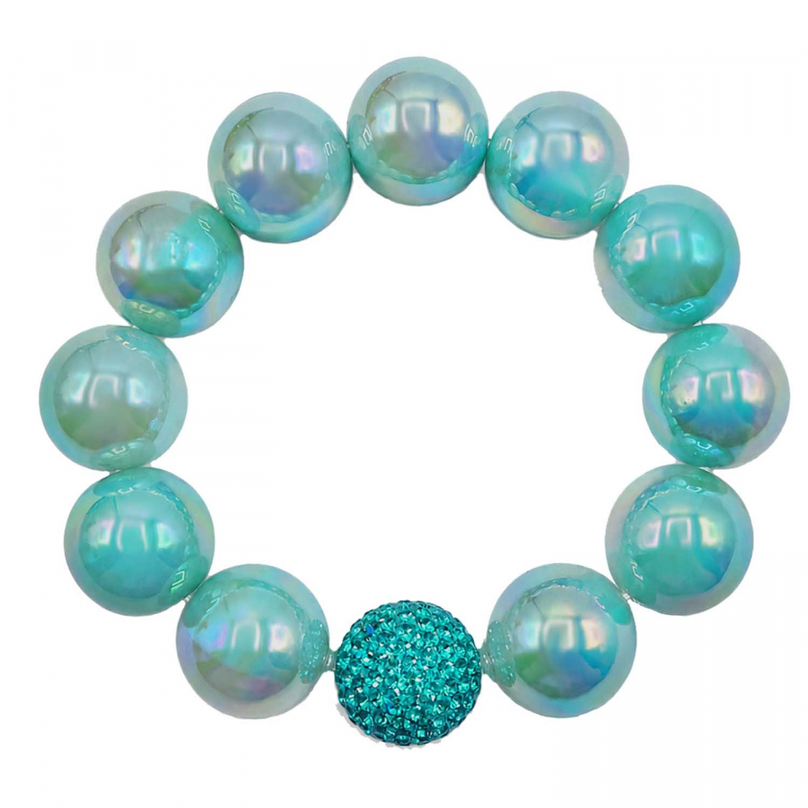 Armband Glam Caribbean Aqua Pearl – Aqua 16 mm Perlen mit Kristallkugel