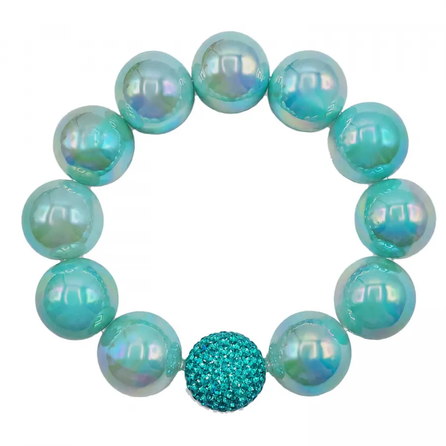 Armband Glam Caribbean Aqua Pearl – Aqua 16 mm Perlen mit Kristallkugel