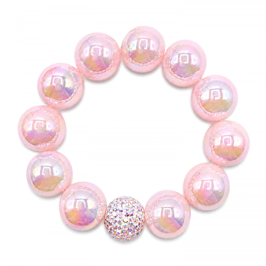 Armband Rosé Pearl – Glasperlen 16 mm mit Kristallkugel Aurora Boreale