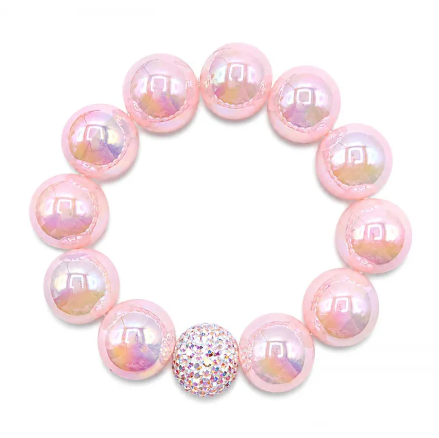 Armband Rosé Pearl – Glasperlen 16 mm mit Kristallkugel Aurora Boreale