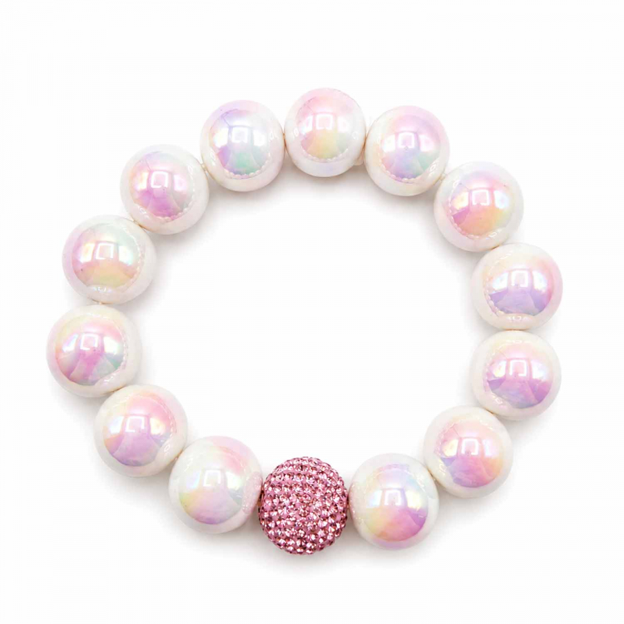 Armband Pearl Blush – Glasperlen 16 mm mit Kristallkugel Light Rose