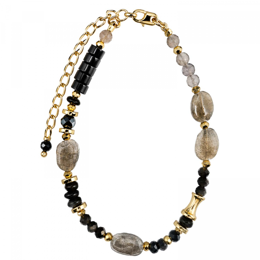 Armband Amita – Schwarzer Spinell, Obsidian & Labradorit
