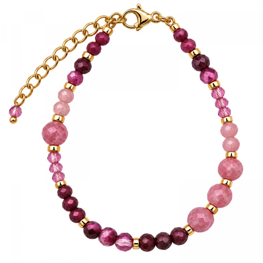 Edelsteinarmband Kesara – Rhodonit, Turmalin & Rubin – Edelstahl vergoldet