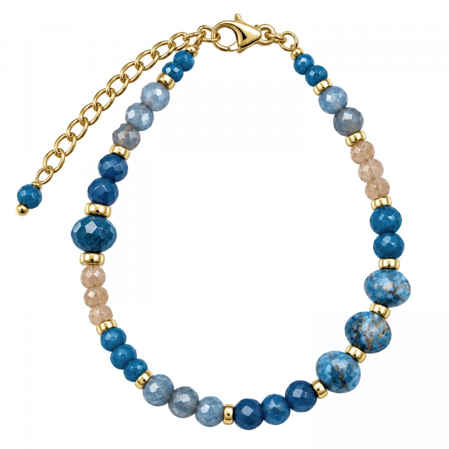 Edelsteinarmband Kesara – Apatit, Amazonit & Sodalith – Edelstahl vergoldet