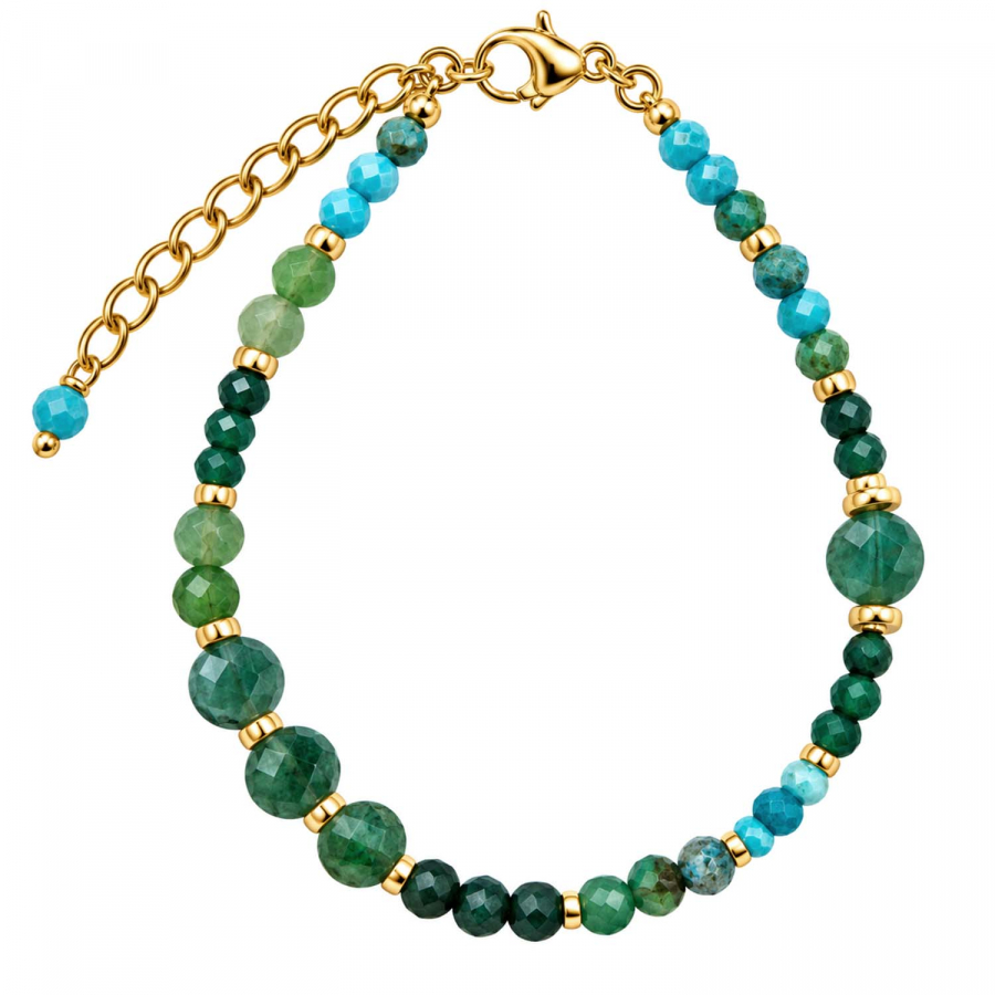 Edelsteinarmband Kesara – Achat, grüner Onyx & Türkis – Edelstahl vergoldet