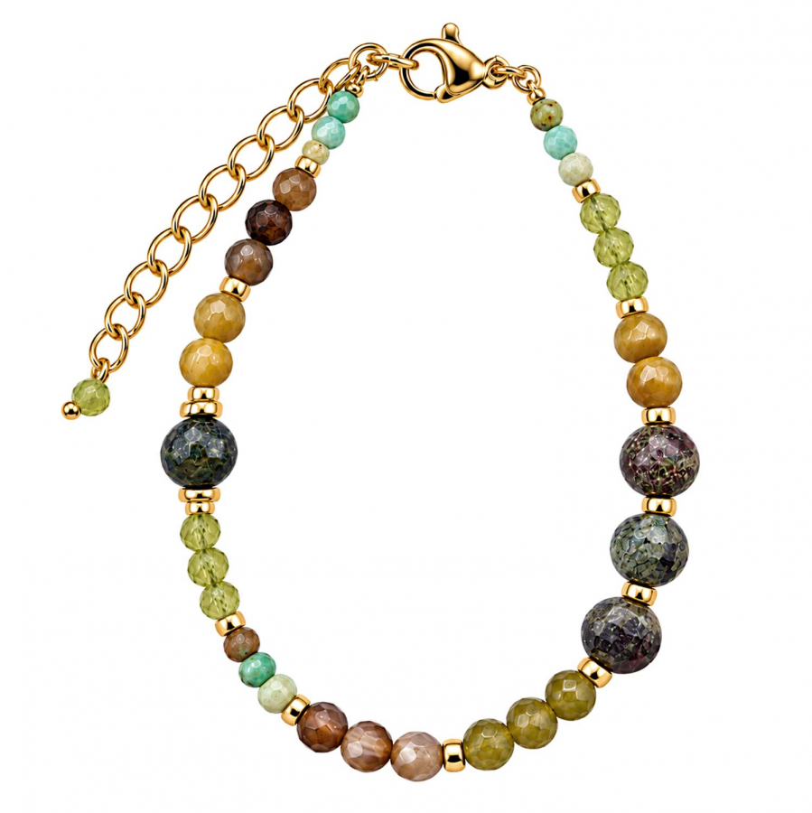 Edelsteinarmband Kesara – Peridot, Achat & grüner Granat – Edelstahl vergoldet