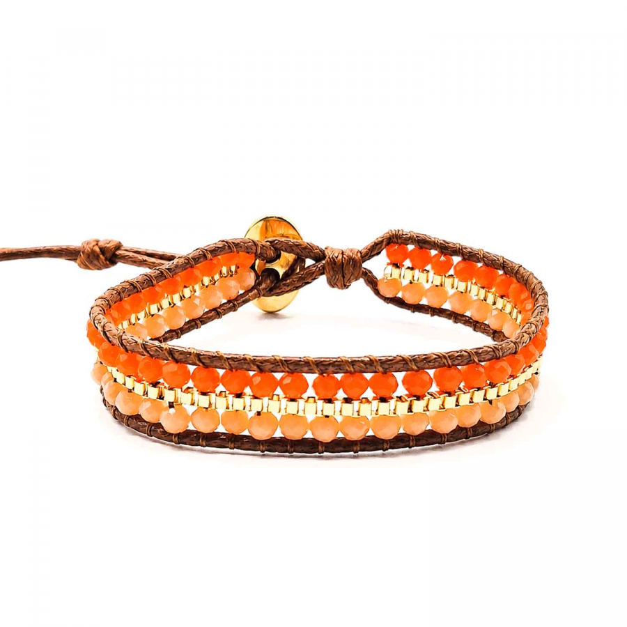 Armband Malee Apricot – Kristallglasperlen in Orange und Apricot mit vergoldeten Details