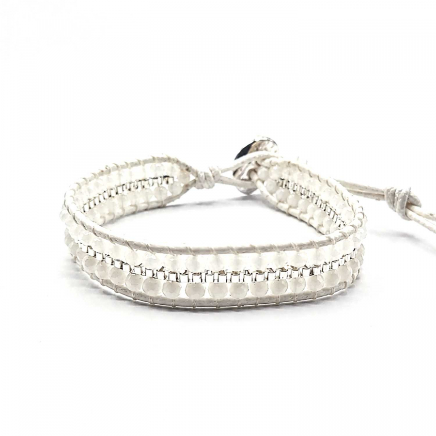 Armband Malee Weiß – Kristallglasperlen in Weiß mit versilberten Details
