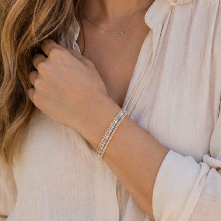 Preview: Armband Kavita Blau-Gold mit Kristallglas & Edelstahl vergoldet