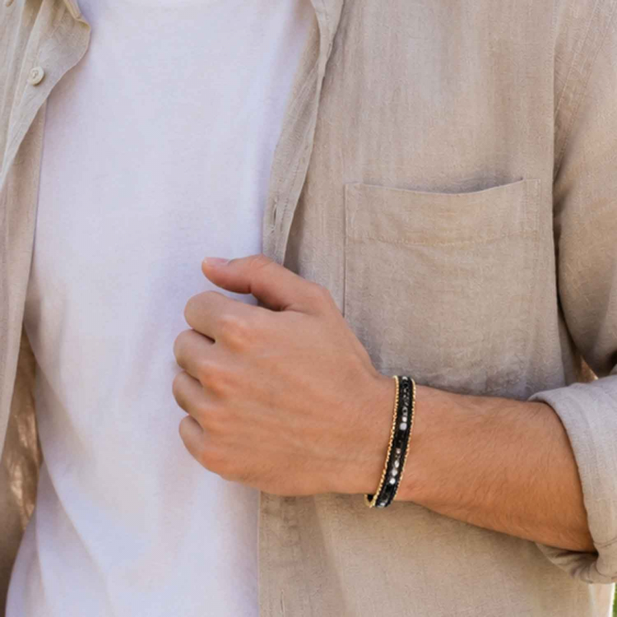 Preview: Armband Kavita Schwarz-Silber mit Kristallglas & vergoldetem Edelstahl