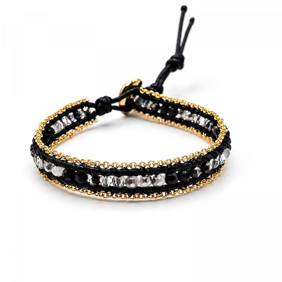 Armband Kavita Schwarz-Silber mit Kristallglas & vergoldetem Edelstahl