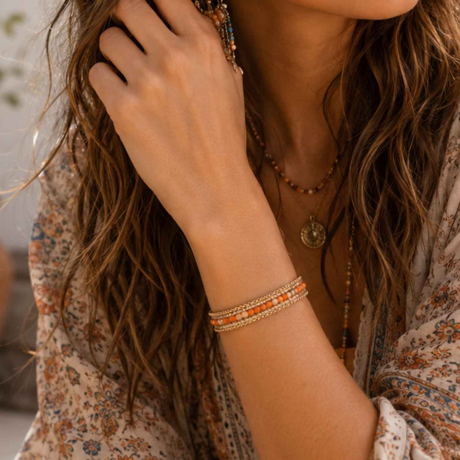 Preview: Armband Kavita Orange-Gold mit Kristallglas & vergoldetem Edelstahl