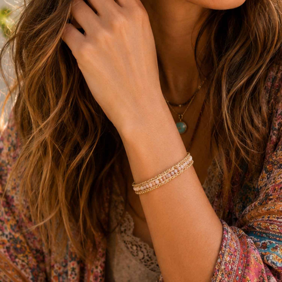 Preview: Armband Kavita Nude-Rosé mit Kristallglas & vergoldetem Edelstahl