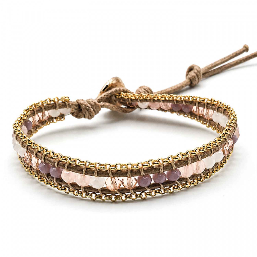 Armband Kavita Nude-Rosé mit Kristallglas & vergoldetem Edelstahl