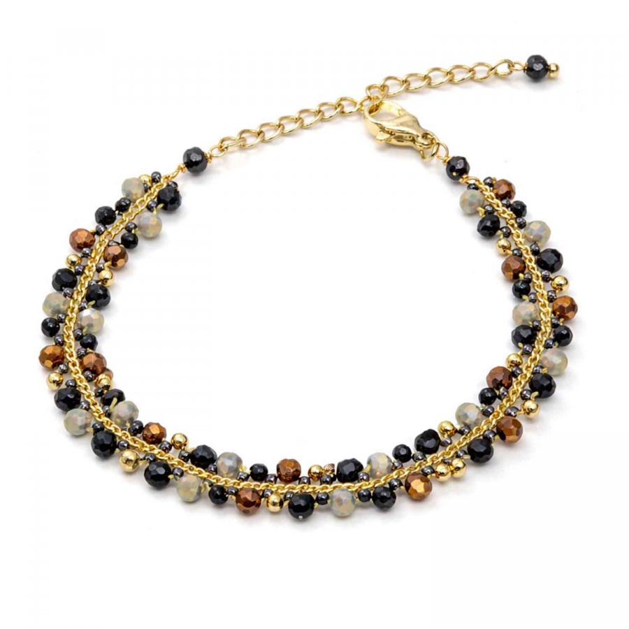 Armband Mayari – Edelstahl mit facettierten Glasperlen in Schwarz und Gold