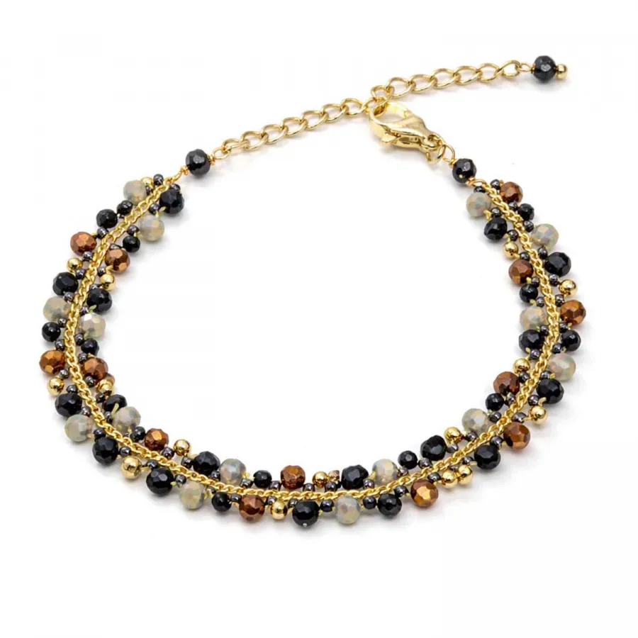 Armband Mayari – Edelstahl mit facettierten Glasperlen in Schwarz und Gold