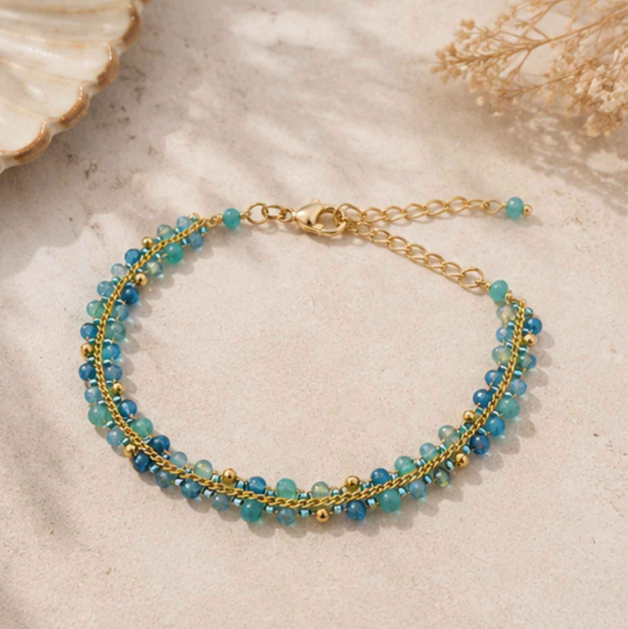 Preview: Armband Mayari – Edelstahl mit blauen Glasperlen