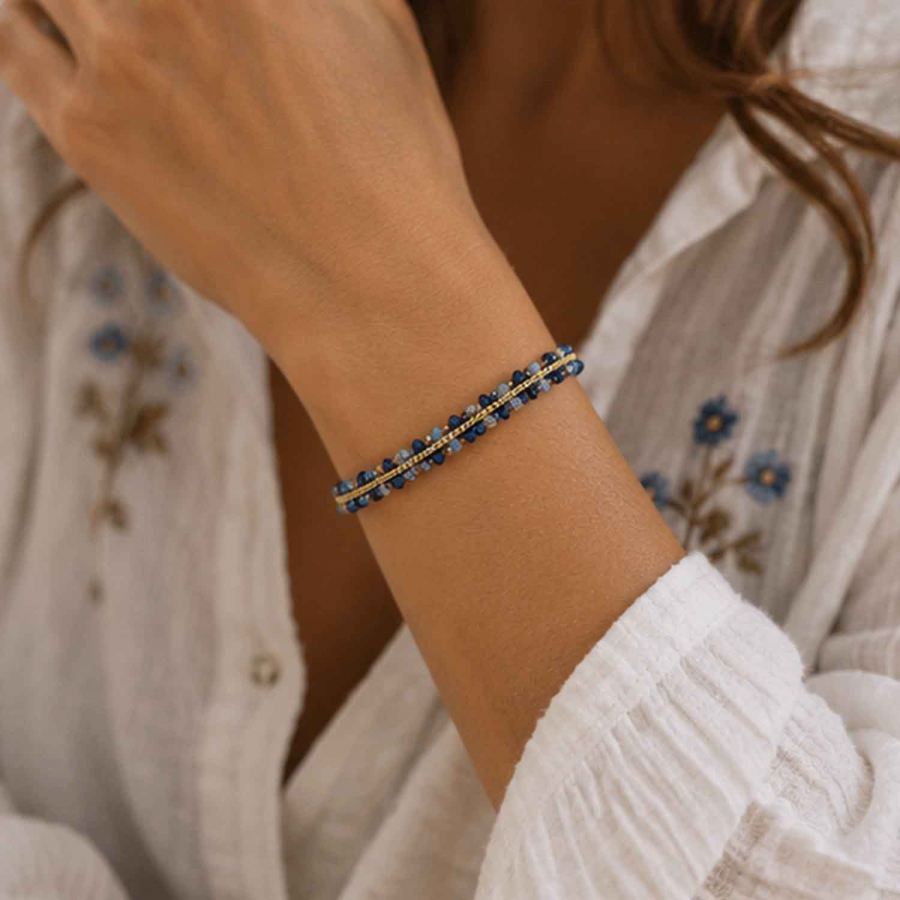 Preview: Armband Mayari – Edelstahl mit blauen Glasperlen