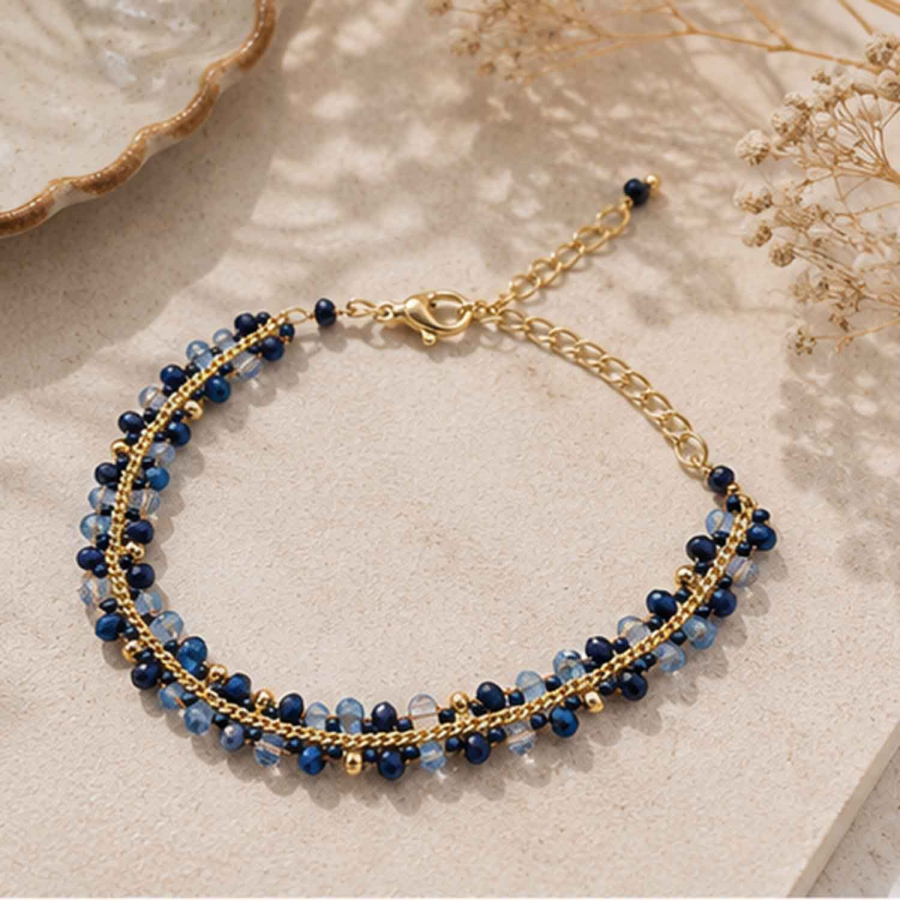 Preview: Armband Mayari – Edelstahl mit blauen Glasperlen