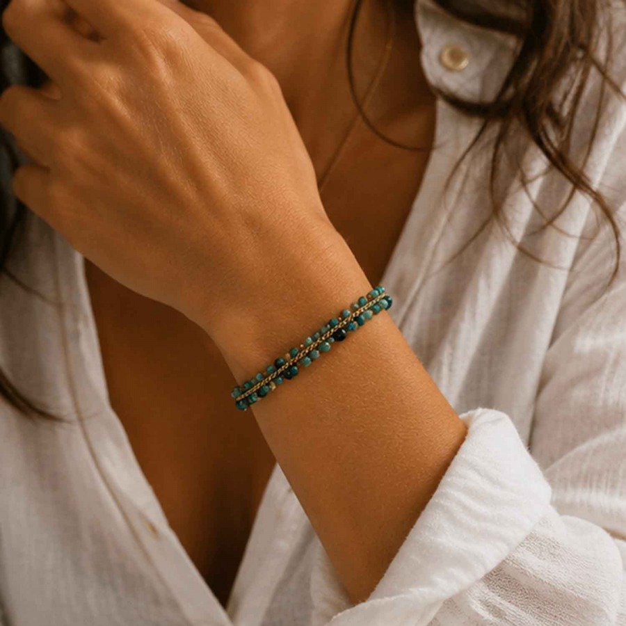 Preview: Armband Mayari – Edelstahl mit türkisfarbenen Glasperlen