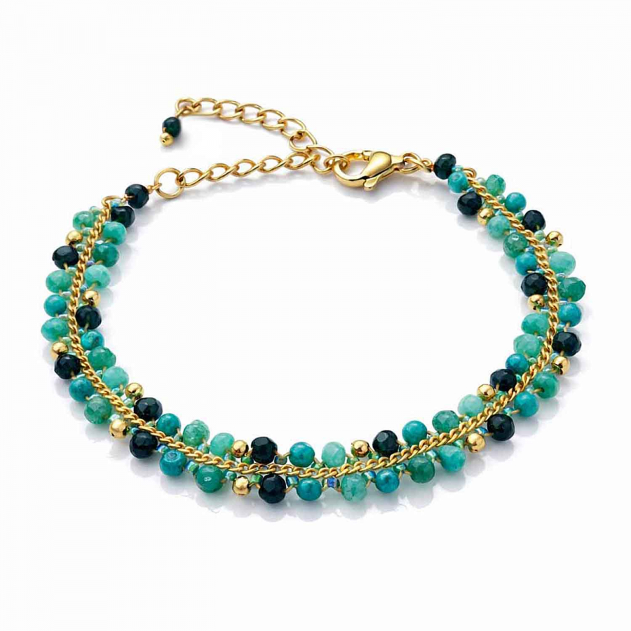 Armband Mayari – Edelstahl mit türkisfarbenen Glasperlen