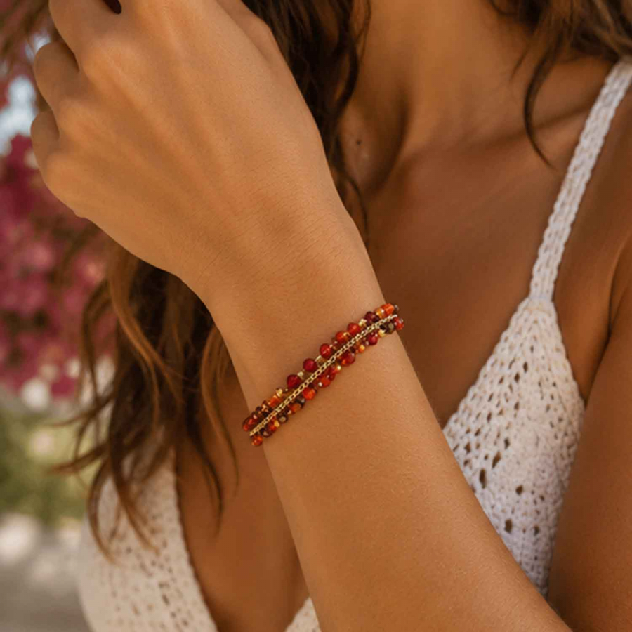 Preview: Armband Mayari – Edelstahl mit roten Glasperlen