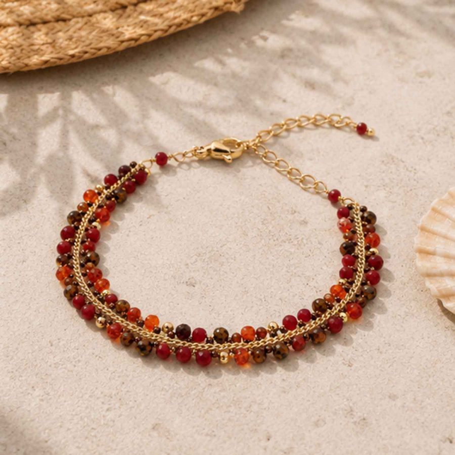 Preview: Armband Mayari – Edelstahl mit roten Glasperlen