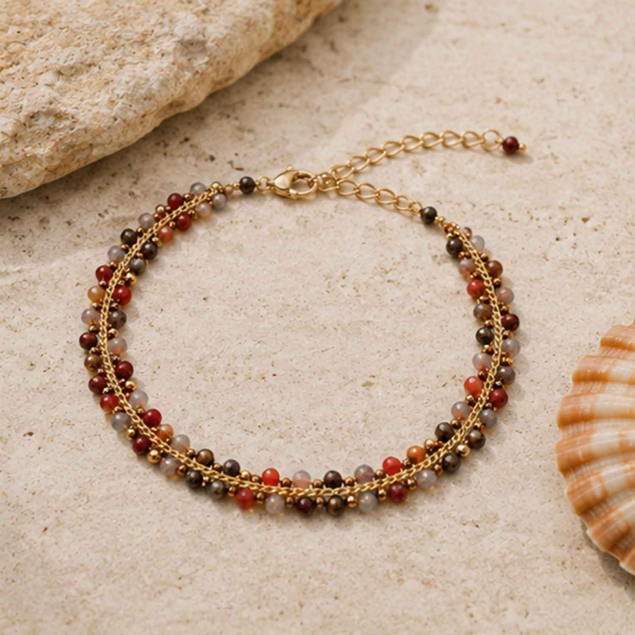 Preview: Armband Mayari – Edelstahl mit Glasperlen in Naturtönen