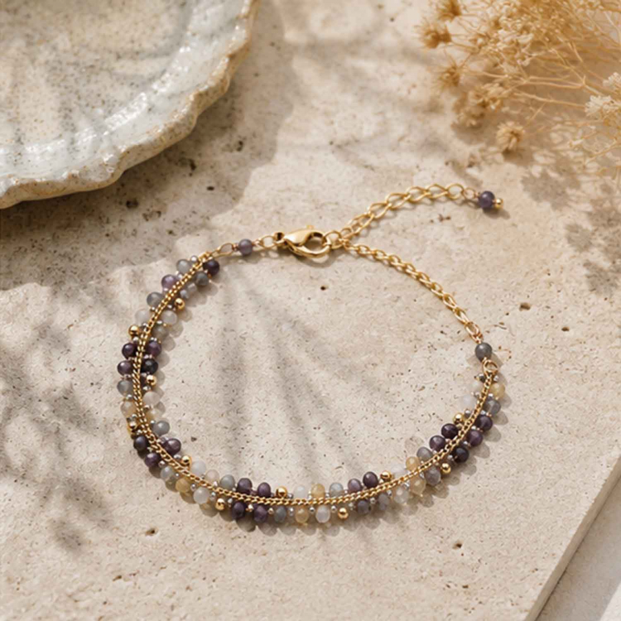 Preview: Armband Mayari – Edelstahl mit grauen Glasperlen
