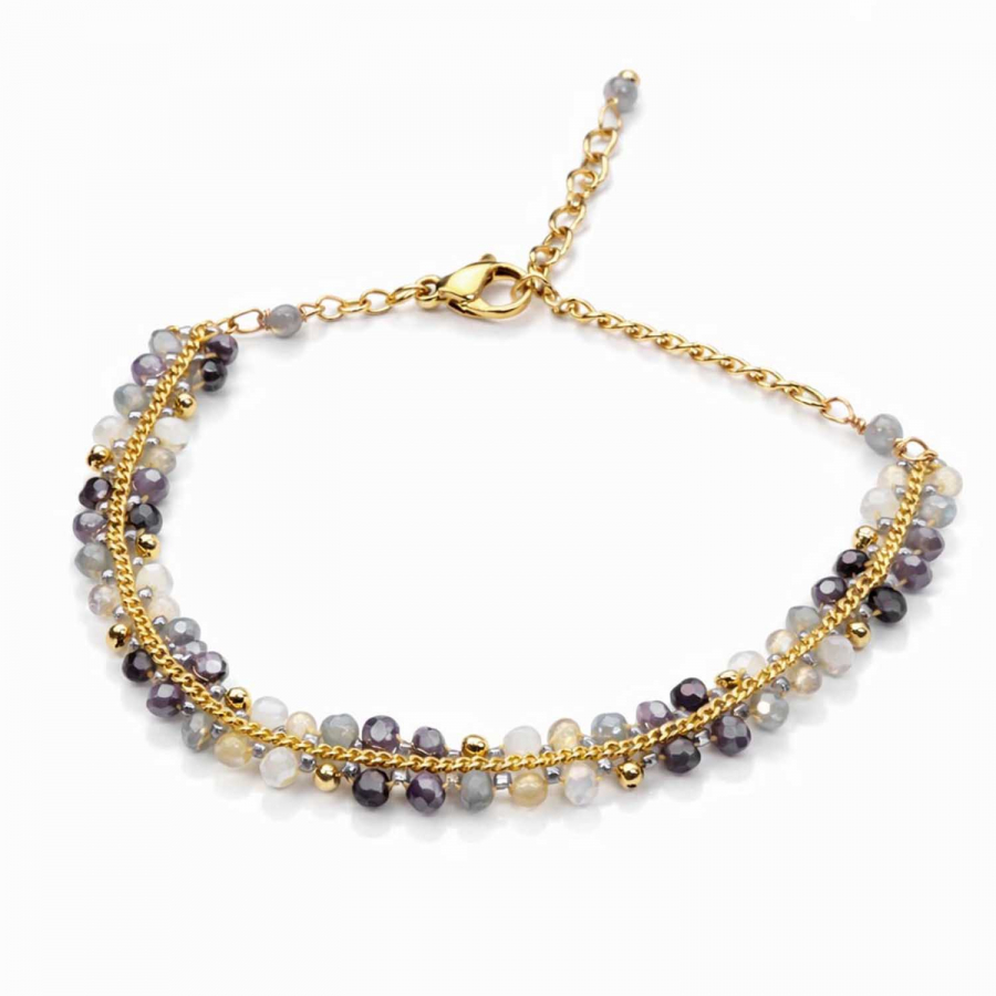 Armband Mayari – Edelstahl mit grauen Glasperlen