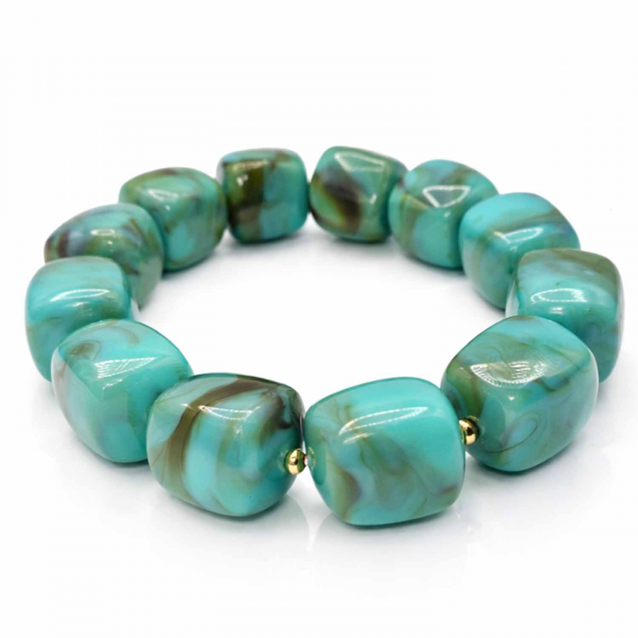Armband Mora Türkis – Elastisches Armband mit marmorierten Würfelperlen