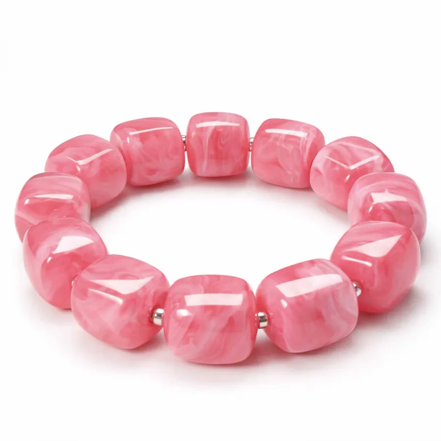 Armband Mora Rosa – Elastisches Armband mit glänzenden Würfelperlen