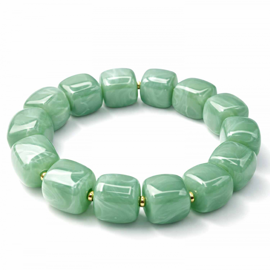 Armband Mora Salbei – Elastisches Armband mit glänzenden Würfelperlen