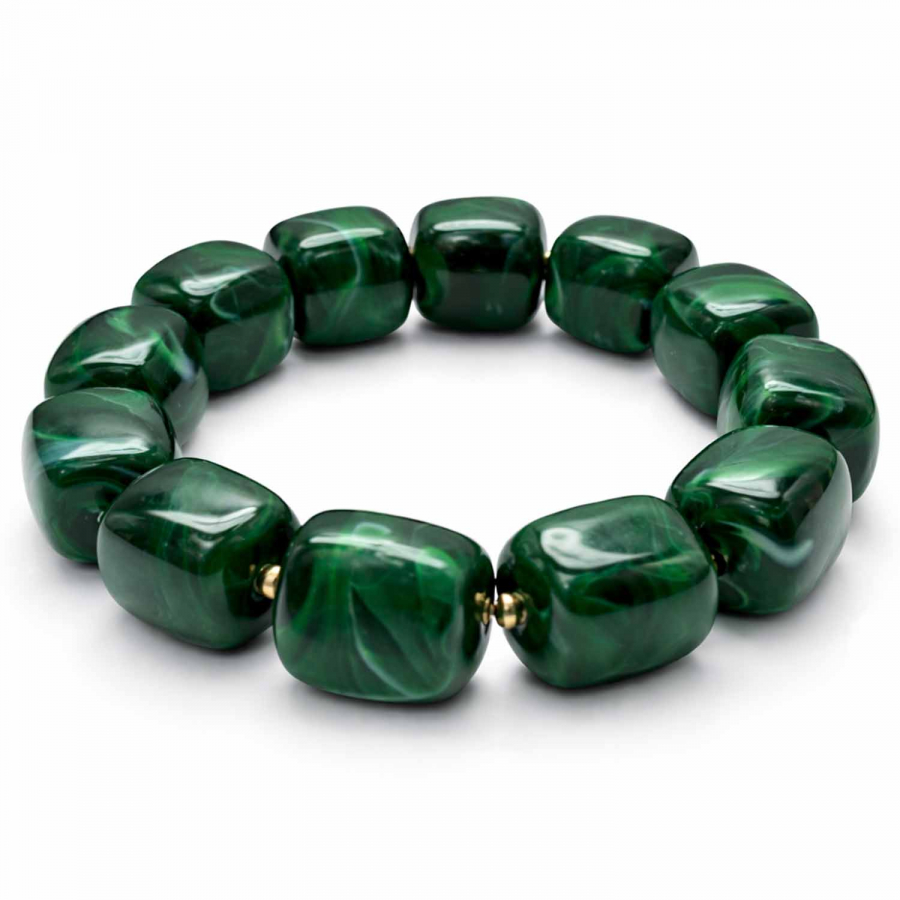 Armband Mora Dunkelgrün – Elastisches Armband mit glänzenden Würfelperlen