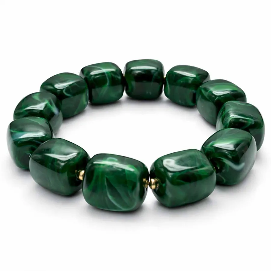 Armband Mora Dunkelgrün – Elastisches Armband mit glänzenden Würfelperlen