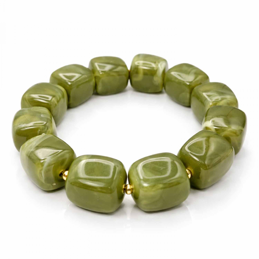 Armband Mora Kiwi – Elastisches Armband mit glänzenden Würfelperlen