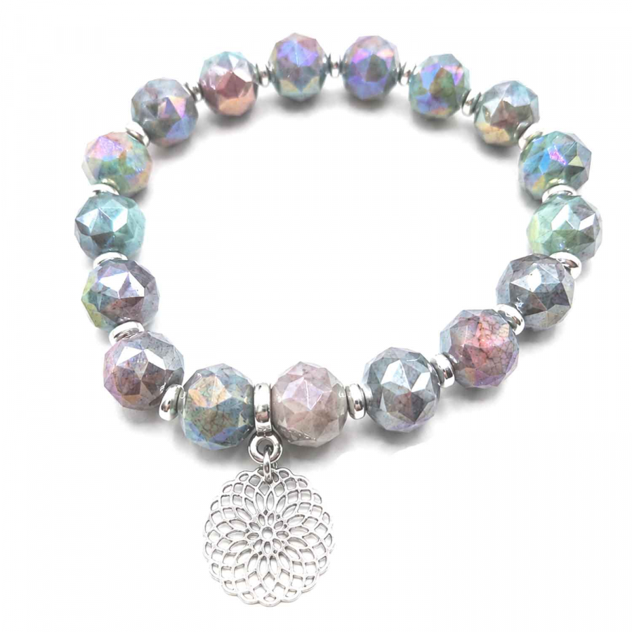 Armband Nadja Grün-Grau – Facettierte Glasperlen mit schimmerndem Farbspiel