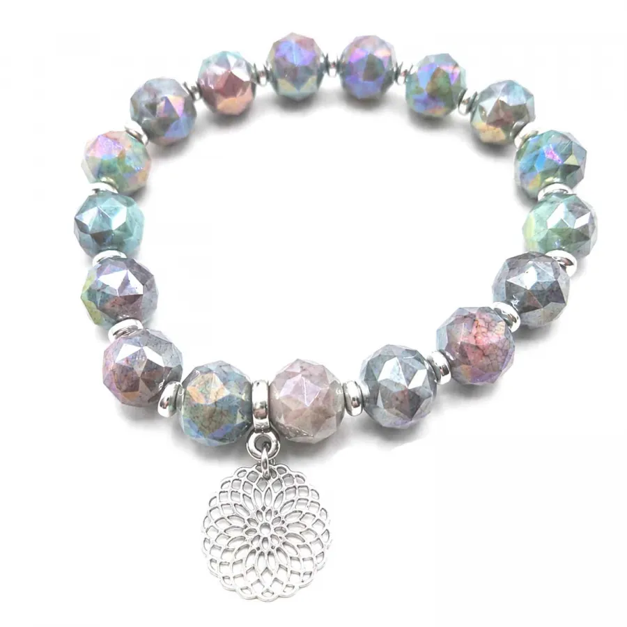 Armband Nadja Grün-Grau – Facettierte Glasperlen mit schimmerndem Farbspiel