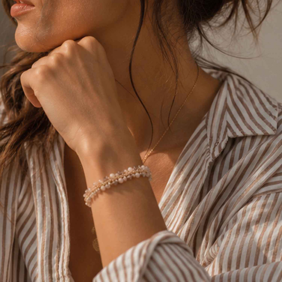 Preview: Armband Mayari – Edelstahl mit roséfarbenen Glasperlen