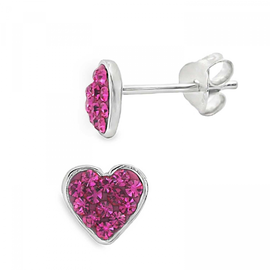Preview: Ohrstecker „Little Heart“ Fuchsia – 925 Silber rhodiniert mit Preciosa Kristallen, 7 mm