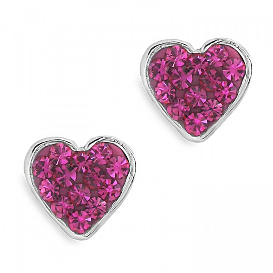 Ohrstecker „Little Heart“ Fuchsia – 925 Silber rhodiniert mit Preciosa Kristallen, 7 mm