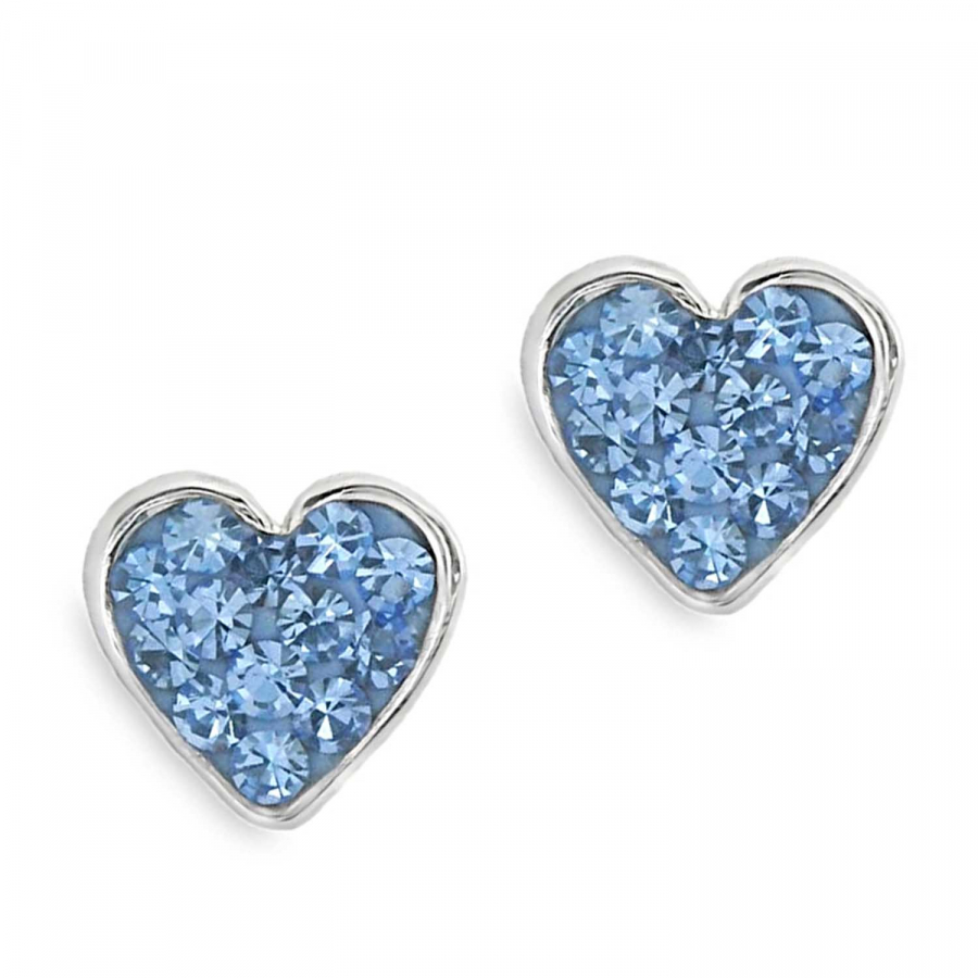 Ohrstecker „Little Heart“ Light Sapphire – 925 Silber rhodiniert mit Preciosa Kristallen, 7 mm