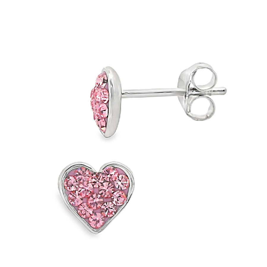 Preview: Ohrstecker „Little Heart“ Light Rose – 925 Silber rhodiniert mit Preciosa Kristallen, 7 mm