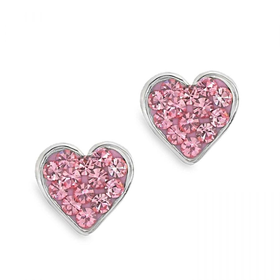 Ohrstecker „Little Heart“ Light Rose – 925 Silber rhodiniert mit Preciosa Kristallen, 7 mm