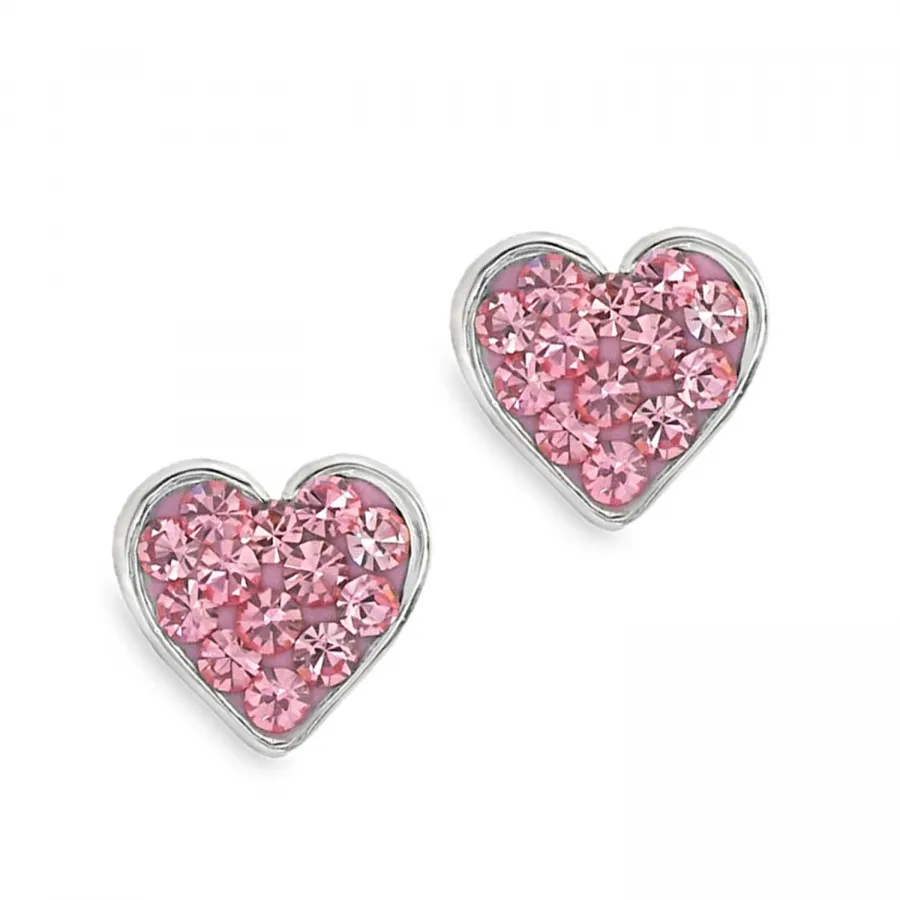 Ohrstecker „Little Heart“ Light Rose – 925 Silber rhodiniert mit Preciosa Kristallen, 7 mm