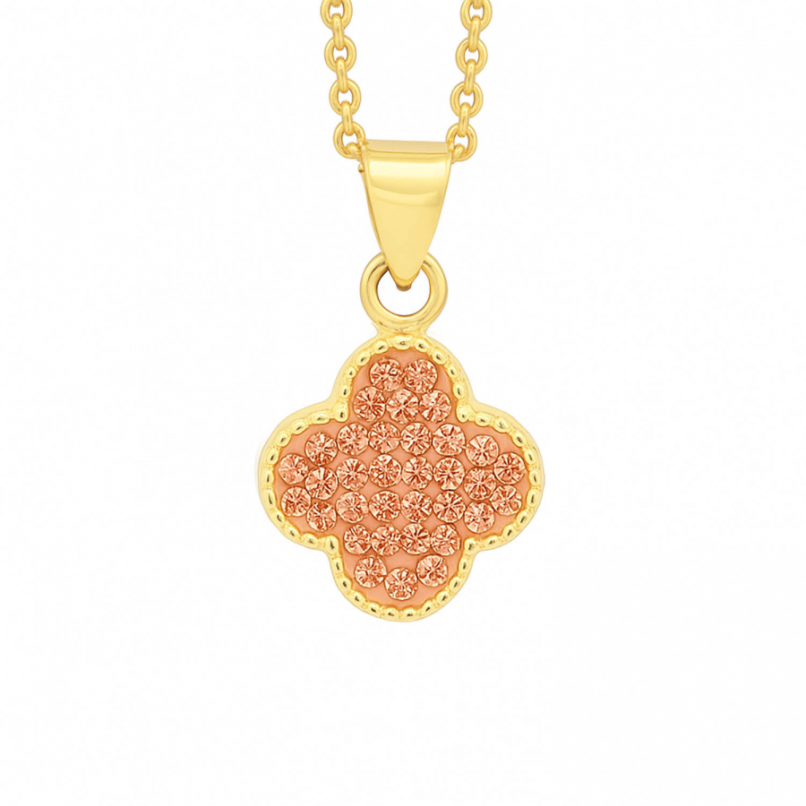 Kette „Clover“ aus 925 Silber vergoldet mit Preciosa Kristallen – Apricot